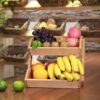 2-Tier Bamboo Fruit Basket Bowl Holder, Bread Vegetables Storage Stand for Kitchen Countertop - Image 4