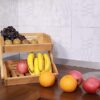 2-Tier Bamboo Fruit Basket Bowl Holder, Bread Vegetables Storage Stand for Kitchen Countertop - Image 3